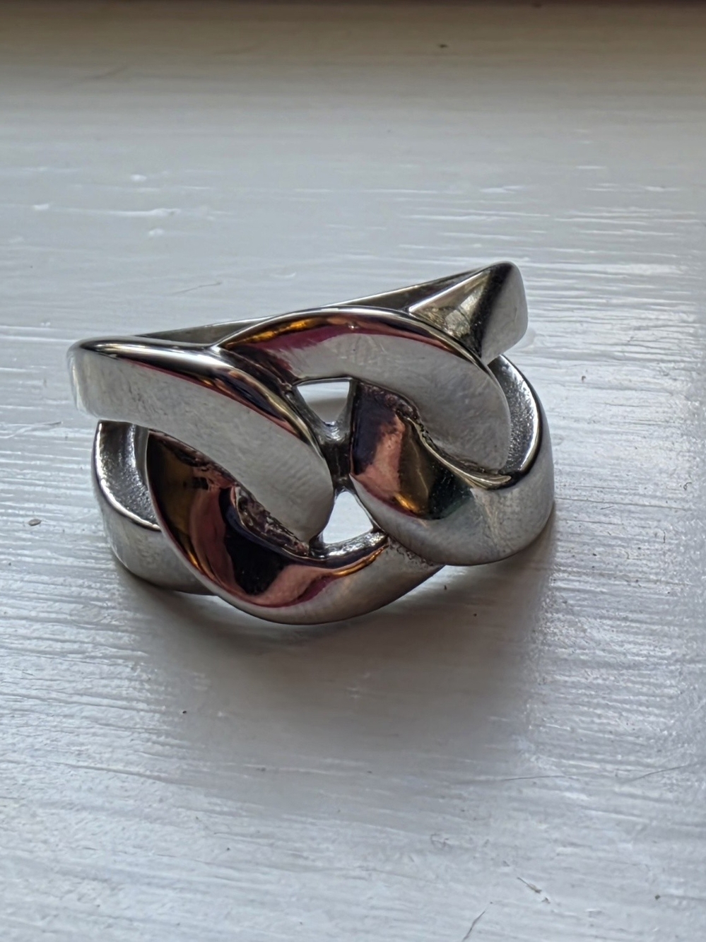 Silver Tone Steel Link Ring Size 9